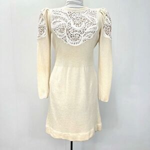 Vintage 80s Pat Sandler Wellmore Embellished Cream Sweater Dress Women’s 6 Zip